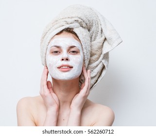  Cream On Her Face, Mask On The Face, A Towel On His Head, Problem Skin