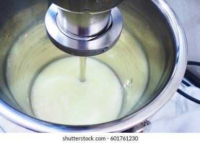 Cream production by high-speed mixer.