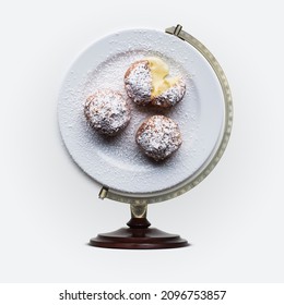 Cream Puff Day, National Creampuff Day, ,international Creampuff Day, Cream Puff Plate On Top Of The Globe Stand