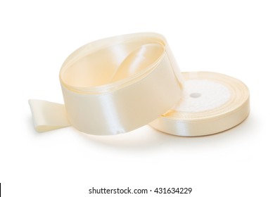 Cream Ribbon In Roll On White Background