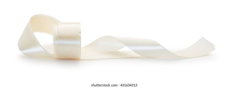 Cream Ribbon In Roll On White Background