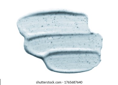 Cream Scrub Smear Smudge Stroke Isolated On White Background. Cosmetic Exfoliating Scrub Texture. Blue Skincare Mask Sample Cut Out