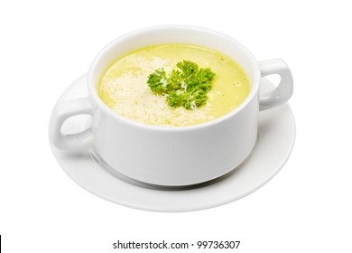 Cream Soup In White Bowl Isolated