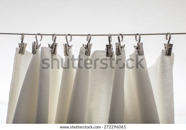 Creamcolored Curtain Hanging On String On Stock Photo Edit