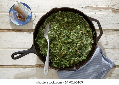 Creamed Braising Greens In Cast Iron Pan