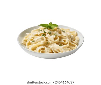 Creamy Alfredo fettuccine pasta topped with fresh herbs isolated - Powered by Shutterstock