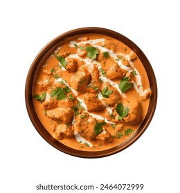 Creamy chicken tikka masala in a bowl, epitomizing rich Indian flavors isolated top view - Powered by Shutterstock