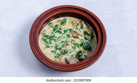 Creamy Herbs Meat Soup Pot Isolated