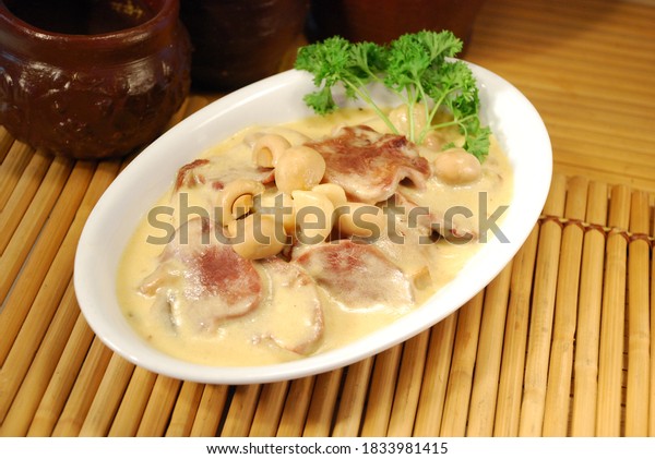 Creamy Lengua Estofado Beef Tongue White Stock Photo 1833981415