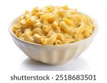 Creamy mac and cheese in a bowl, isolated on white background