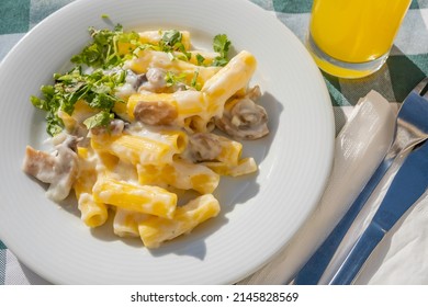 Creamy Mushroom Pasta. Israeli Breakfast.