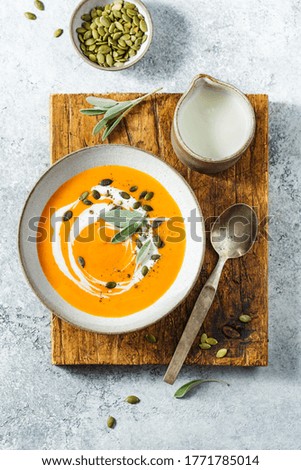 Similar – Image, Stock Photo Pumpkin soup Vegetable