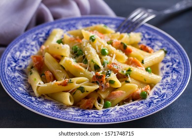 Creamy Salmon Penne Pasta With Green Peas