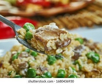 Creamy Stovetop Mushroom Orzo,  Made With  Peas