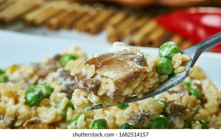 Creamy Stovetop Mushroom Orzo,  Made With  Peas