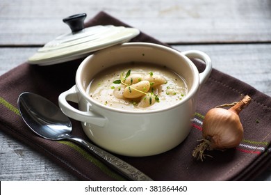 Creamy White Bean Soup On Wooden Background