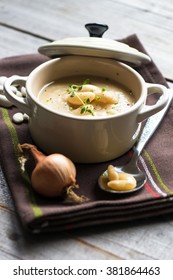 Creamy White Bean Soup On Wooden Background