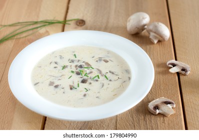 Creamy White Mushroom Soup Served Plate