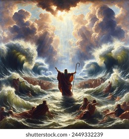 Witness Miraculous Moment Moses Parts Red AI-generated image 2417508855