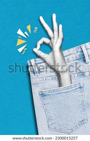 Creative 3d collage artwork postcard poster magazine sketch of arm pocket show okey sign cool job isolated on drawing background