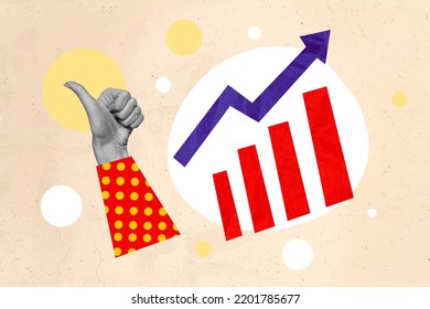 Creative 3d collage artwork poster postcard of business person arm demonstrate cool good symbol job progress isolated on drawing background