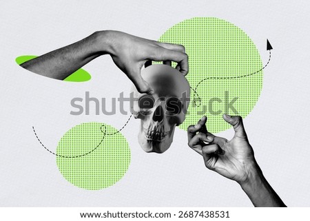 Creative 3d full art image collage of human hands show skull esoteric ritual autumn spooky season halloween occasion horror