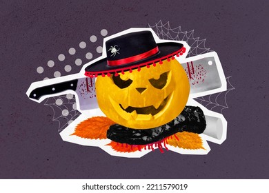 Creative 3d Photo Artwork Graphics Painting Of Sharp Axe Chopping Catrina Pumpkin Isolated Drawing Background