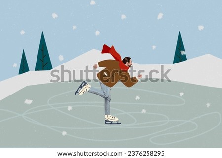 Creative 3d photo artwork graphics collage painting of carefree funny guy enjoying xmas activities isolated drawing background
