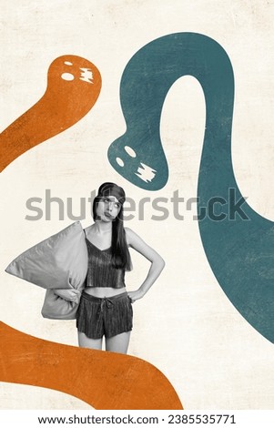Creative 3d photo artwork graphics collage painting of tired of annoyed lady having scary dreams isolated drawing background