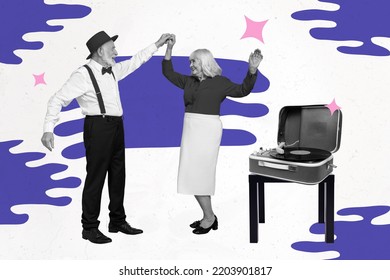 Creative 3d Photo Collage Poster Sketch Artwork Of Funny Senior Two People Together Black White Gamma Isolated On Painting Background