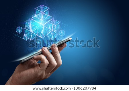 Creative, abstract background, technology blockchain, ultraviolet background. The concept of cryptography, electronic money, Internet protection. Copy space.