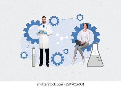 Creative abstract collage template graphics image of pharmacist secretary creating new medicine isolated drawing background - Powered by Shutterstock