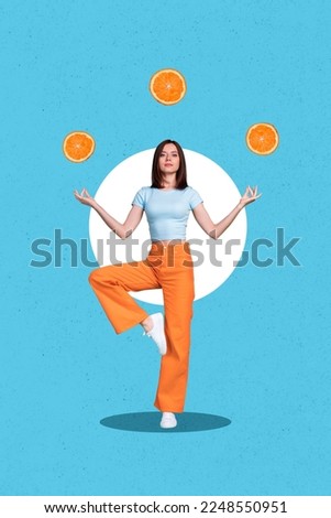 Creative abstract collage template graphics image of dreamy lady enjoying citrus isolated drawing background