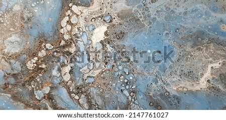 Creative abstract hand painted background, wallpaper, texture, closeup. Fragment of liquid acrylic painting in gray, beige and blue on canvas. Modern Art.