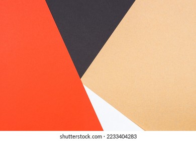 Creative abstract paper background orange, white, brown, black colors paper. Solid colors geometric lines and shapes