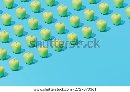 Creative abstract summer apple pattern flat lay on pastel blue background minimalism with copy space