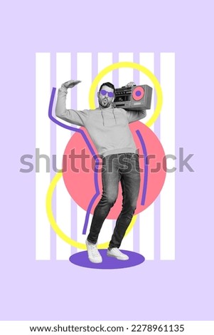 Creative abstract template collage of dancing male hold boombox have fun dj party maker clubbing chill young celebrate holiday