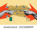 Creative abstract template collage of fingers point blame guilt each other unusual fantasy billboard comics