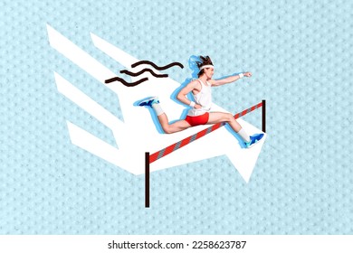 Creative abstract template collage of funny young man run fast participate competition sportsman determined motivation healthy lifestyle