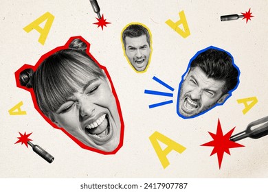 Creative abstract template collage of funny people head scream party disco alcohol bottle weird freak bizarre unusual fantasy billboard - Powered by Shutterstock