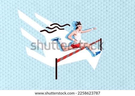 Creative abstract template collage of funny young man run fast participate competition sportsman determined motivation healthy lifestyle