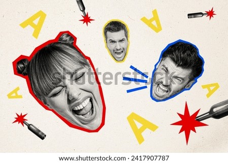 Creative abstract template collage of funny people head scream party disco alcohol bottle weird freak bizarre unusual fantasy billboard