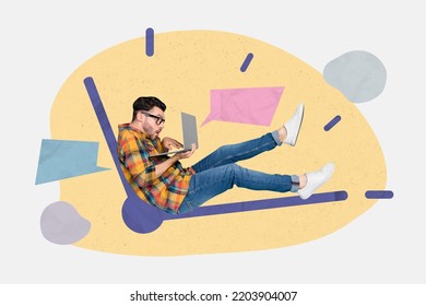 Creative Abstract Template Collage Of Nervous Worker Freelancer Programmer Manager Bad Time Management Clock Arrows Press Deadline Stress