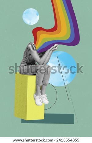 Creative abstract template collage of rainbow flag dreaming dating like instead head thinking concept weird freak bizarre unusual fantasy
