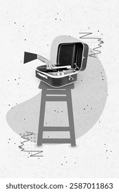 Creative abstract template collage of retro vintage vinyl recorder gramophone chair bar cafe 70s 80s music lover inspiration nostalgia
