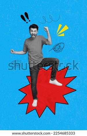 Creative abstract template graphics collage image of angry guy shouting swearing isolated drawing background
