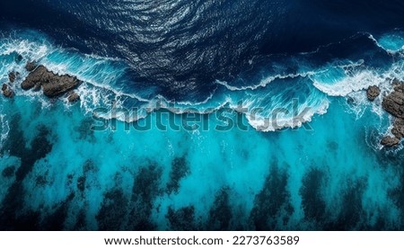 Creative Aerial panoramic View. Waves of water of the river and the sea meet each other during high tide and low tide. Beautiful natural background at the summer time	
