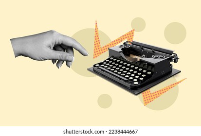 Creative arm typing on retro typewriter
