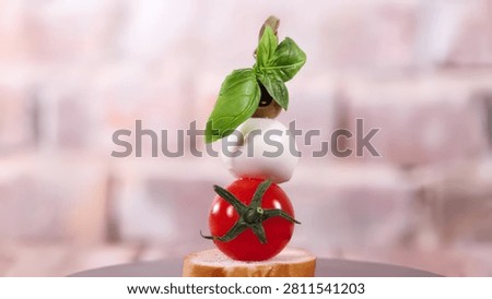 A creative arrangement of tomato, mozzarella, and basil on bread