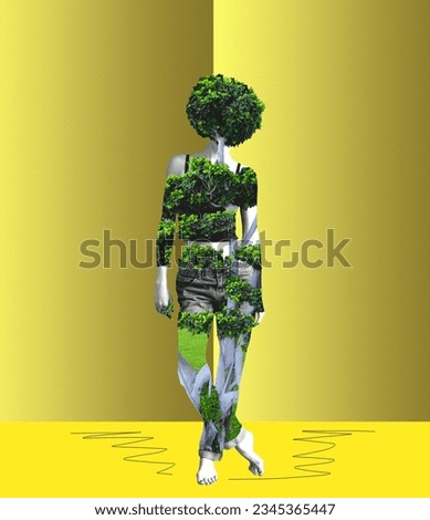 Creative art collage, design of woman and tree instead of a head and body.
